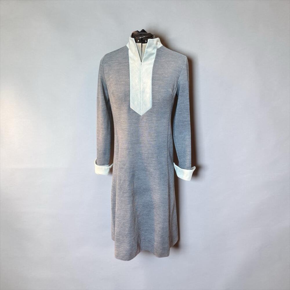 1960s Mod Space Age Gray Mini Dress David Crystal Go Go High Collar Union Made